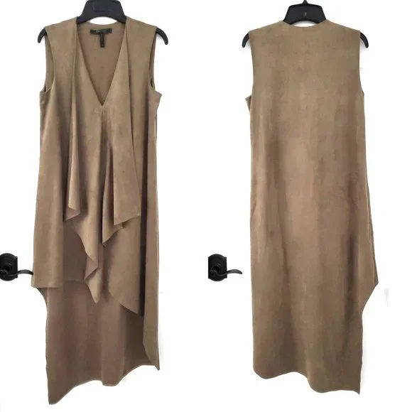 BCBGMAXAZRIA Trar Faux-Suede V-Neck Sleeveless Asymmetrical Women's Dress - Picture 2 of 12